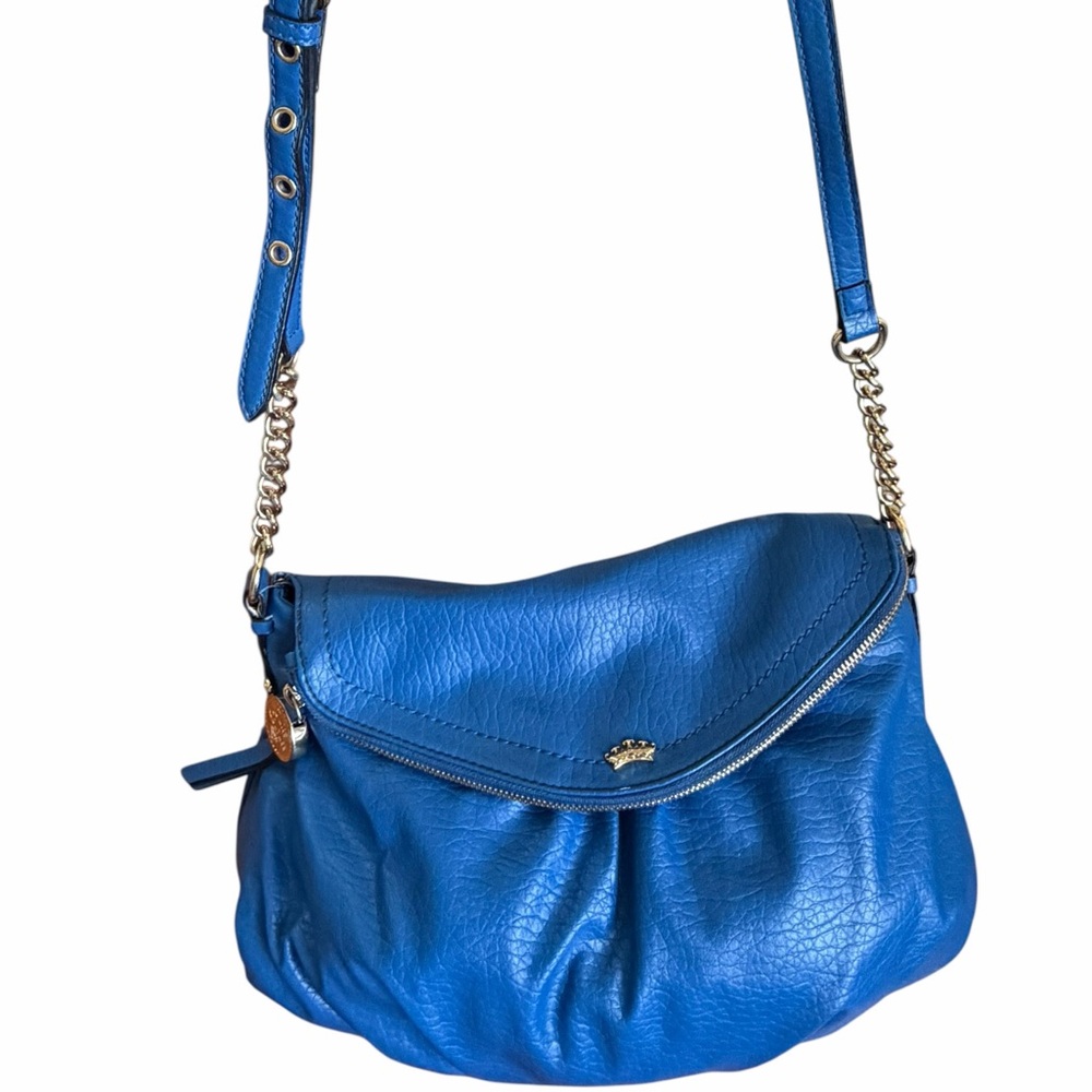 Juicy blue pebbled leather flap close chain strap purse